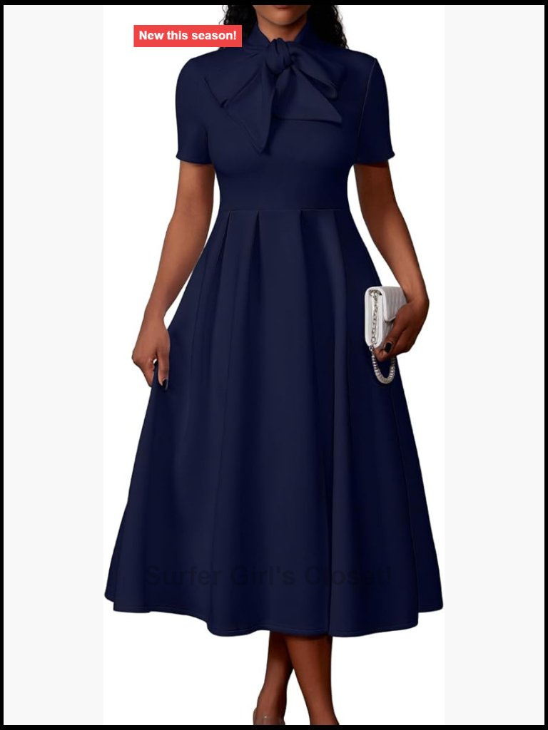 Elegant Short Sleeve A-Line Dress With Pockets - Party Work Casual